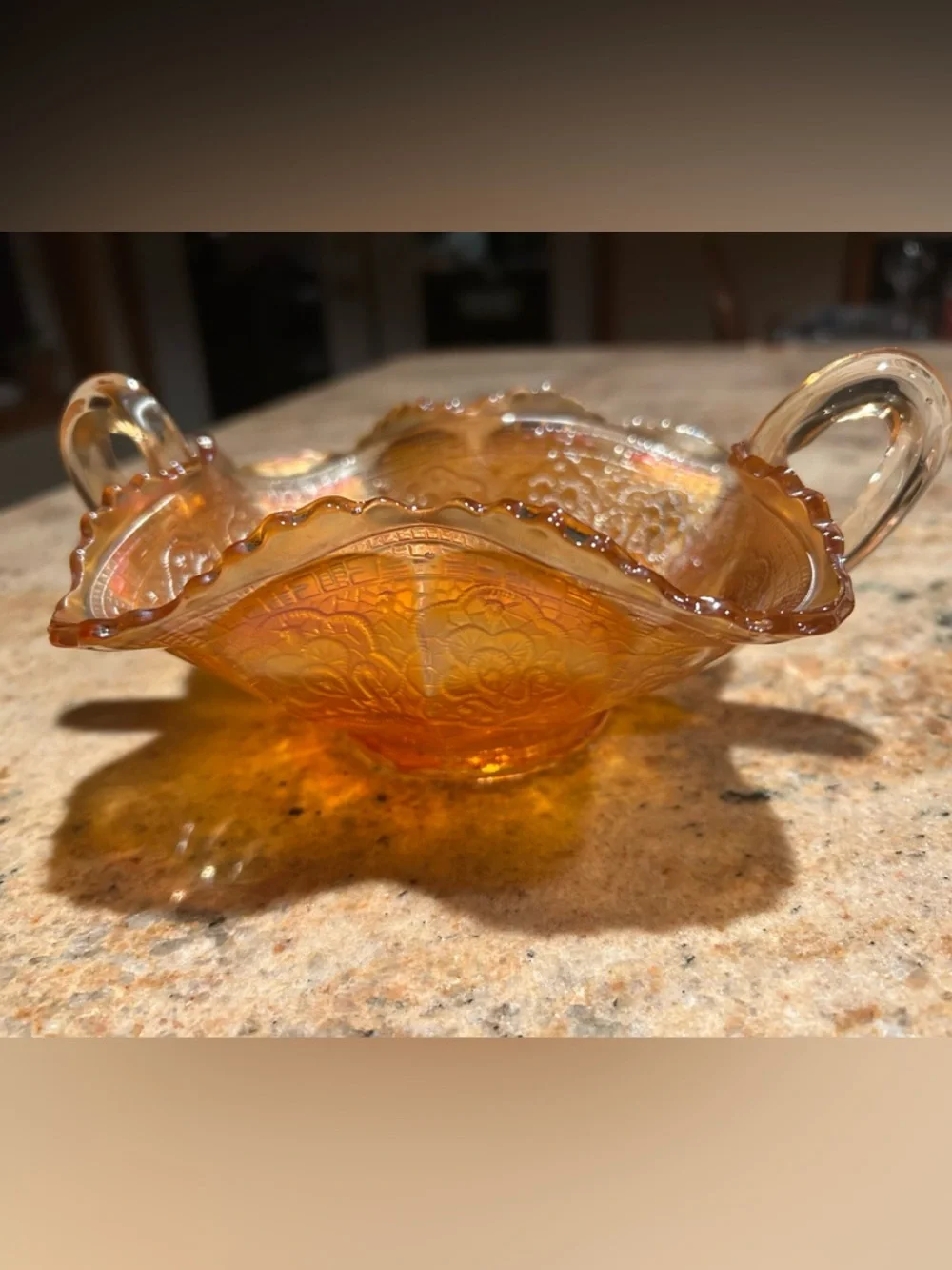 Fenton Persian Medallion Marigold  Carnival Glass Antique Bowl 5”x2.5”